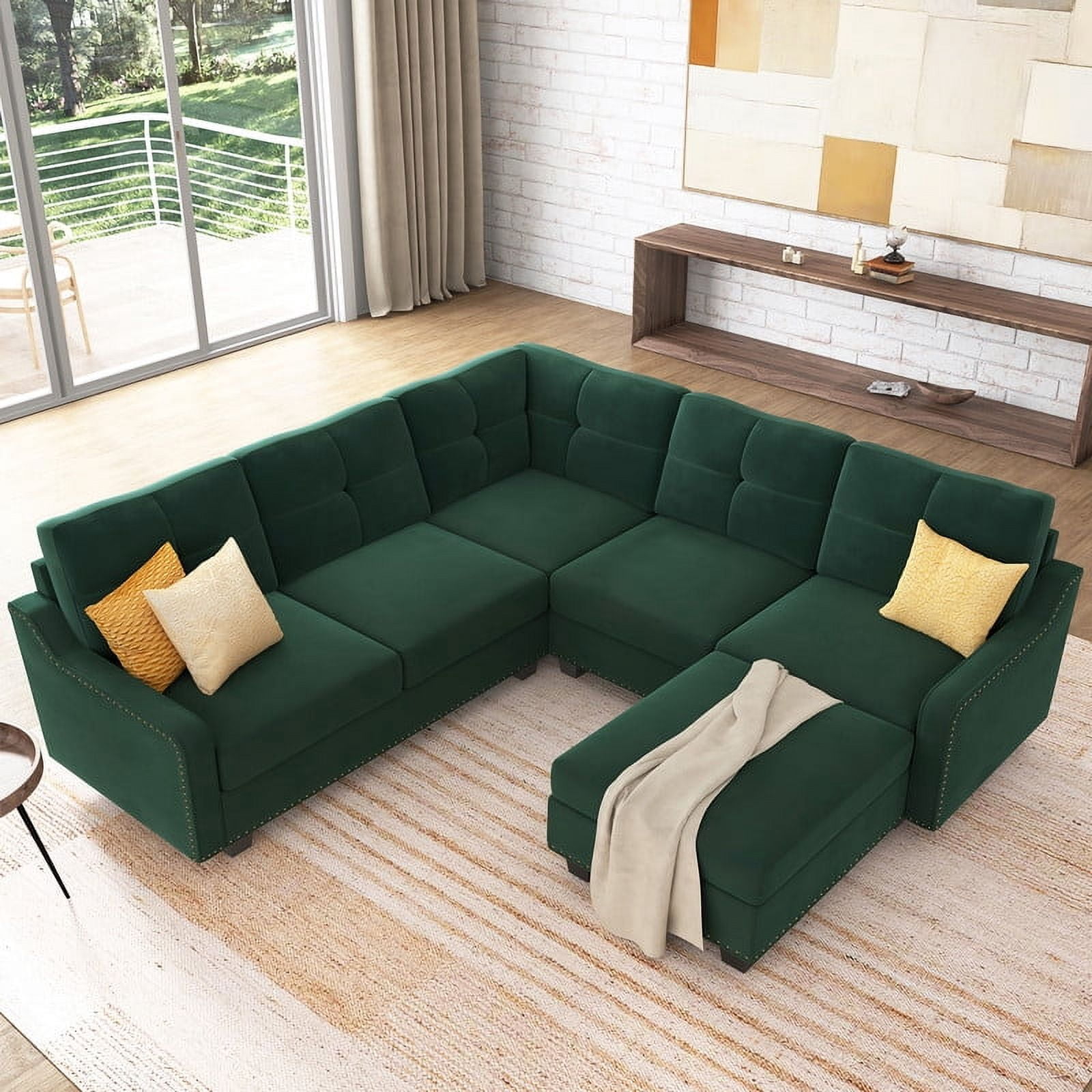 6-Seat Fabric Reclining Sectional Sofa With 2 Manual Recliners – L-Shaped Couch With Console Table & Storage