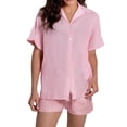 thumbnail image 2 of ibiyuan Outfits For Women 2 Piece Sets Stylish Women's Two Piece Shorts Suit Set with Striped Button Down Shirt for Summer Casual and Wear, 2 of 8
