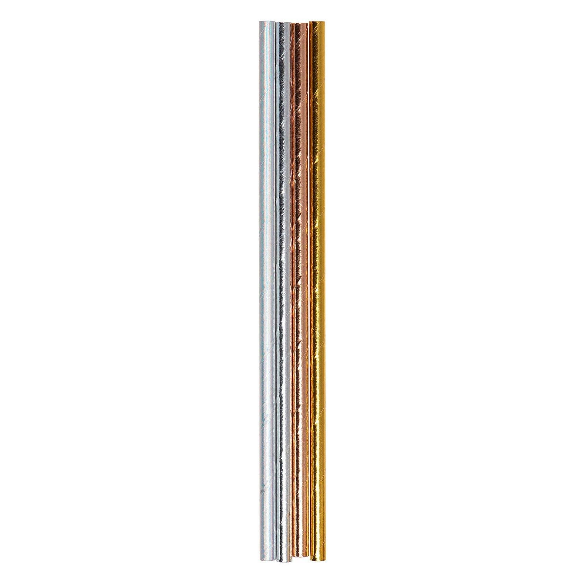 Pack Of 100 Metallic Foil Birthday And Biodegradable Silver Straws Paper Bulk
