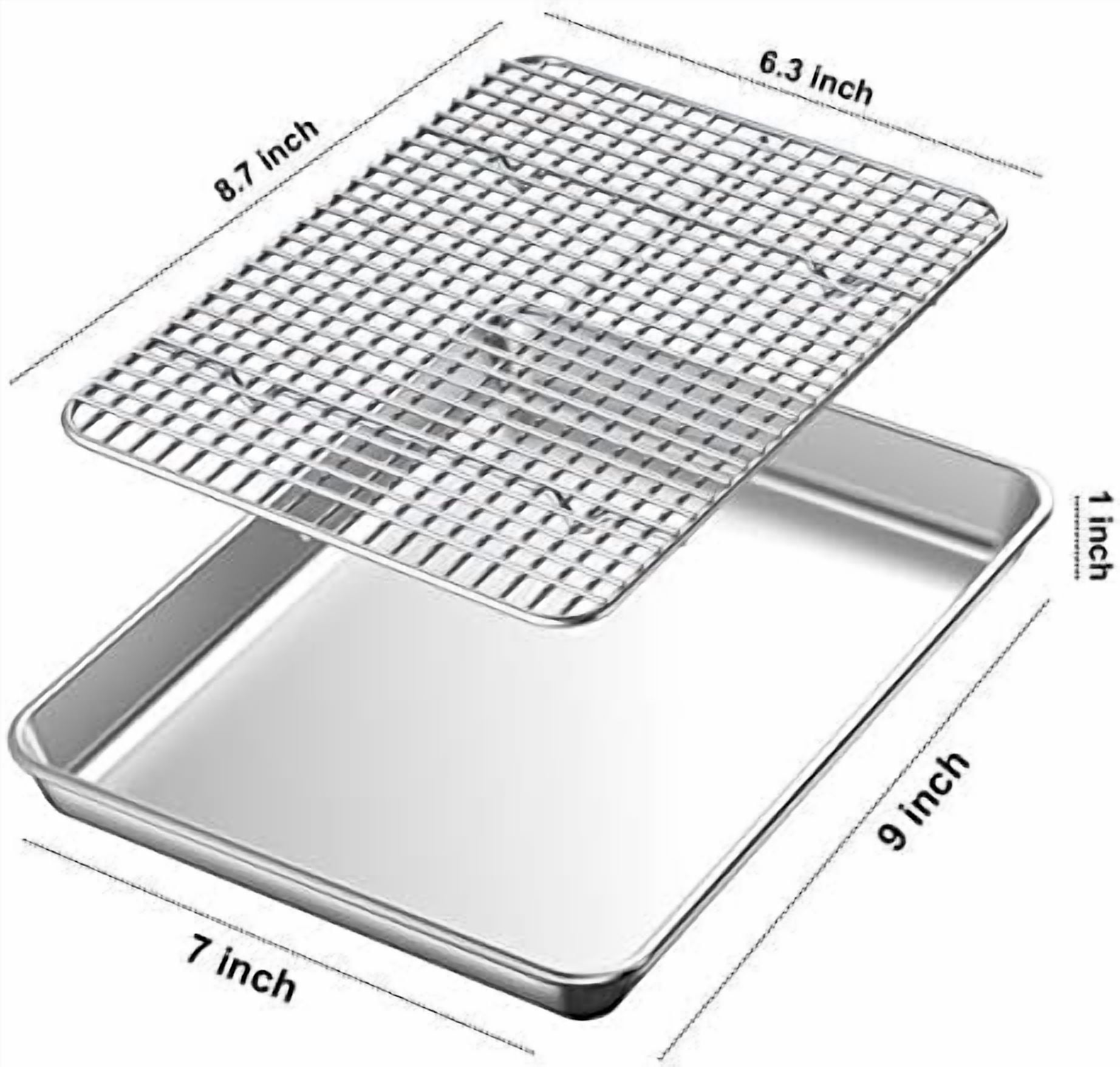 Baking Sheet with Rack Set [2 Pans + 2 Racks],  Stainless Steel Cookie Sheet Baking Pan Tray with Cooling Rack, Size 9 x 7 x 1 Inch, Non Toxic & Heavy Duty & Easy Clean