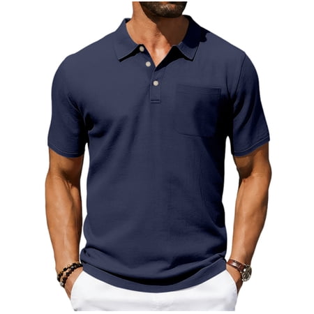 USNSM Mens Casual Shirts Summer Short Sleeve Button Up Collared Athletic Golf Tennis Shirt Performance Muscle T Shirt Blue XL