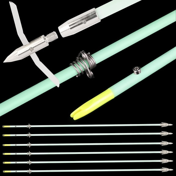 AMEYXG Night Glow Bowfishing Arrows 34" Broadheads Solid Fiberglass Bow Fishing Hunting