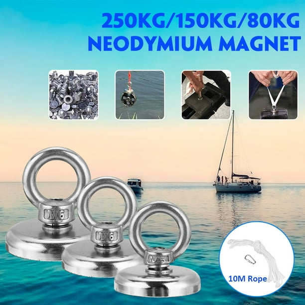 With Ropes)250/150/80 KG High Power Neodymium Magnet Large Magnet Fishing  Kit Recovery Magnet Hook Detector Treasure Strong Neodymium Fishing Hunting  