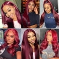 thumbnail image 6 of CzestPyake 27 Inch Deep Wave Lace Frontwigs Human Hair Fashion Front Lace Wig Women Small Roll Long Claret, 6 of 6