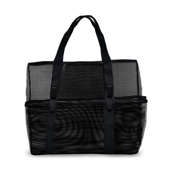 Mesh Beach Bag - Oversized Beach Tote Bag with Zipper & Deep Pockets - Foldable Beach Toy Bag for Gym, Picnic, Shopping or Travel