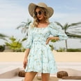 thumbnail image 4 of Femmes Lanterne Manches Cravate Arrière Robe d'Été Ébouriffé de l'Épaule une Ligne Vintage Mini Robe, 4 of 5