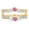 thumbnail image 2 of 0.80 Carat (ctw) 10K Yellow Gold Round Cut Pink Sapphire & White Diamond Ladies Anniversary Wedding Band 3 Stone Enhance, 2 of 4