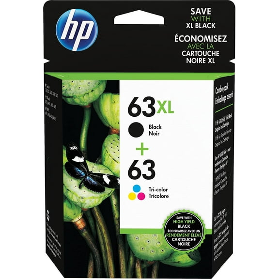 Original 63XL Black High-Yield and 63 Tri-Color Ink Cartridges 2-Pack