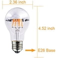 thumbnail image 2 of GFDYREE Half Silver Bowl Tipped, LED Filament Bulb, Dimmable, A19 8W (80W Equivalent), 750 Lumen, 2700K (Warm White), Medium Base E26, CRI 85+, 110-120v, UL-Listed (6 Pack) (8W, A19), 2 of 5
