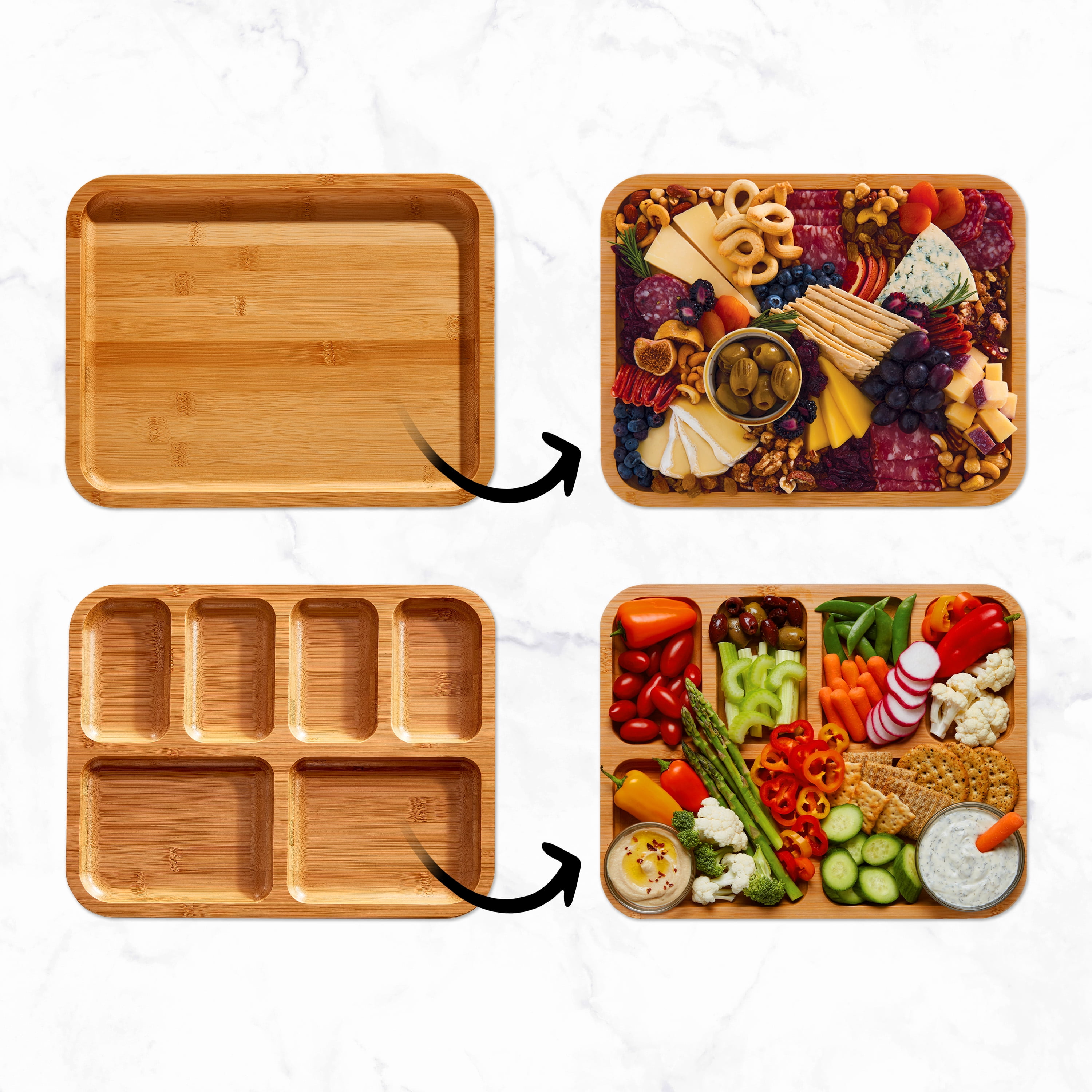 Farberware Build-a-Board 11x14-Inch 2-Piece Bamboo Charcuterie and Snack Board Set with Clear Locking Lids
