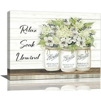 Farmhouse Bathroom Decor Wall Art Flowers Botanical Bathroom Pictures For Wall Canvas Prints Framed Modern White Floral Painting Artwork for Lavatory Laundry Toilet Loo Bedroom 16"x12"