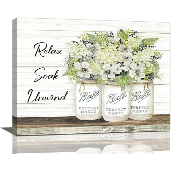 Farmhouse Bathroom Decor Wall Art Flowers Botanical Bathroom Pictures For Wall Canvas Prints Framed Modern White Floral Painting Artwork for Lavatory Laundry Toilet Loo Bedroom 16"x12"