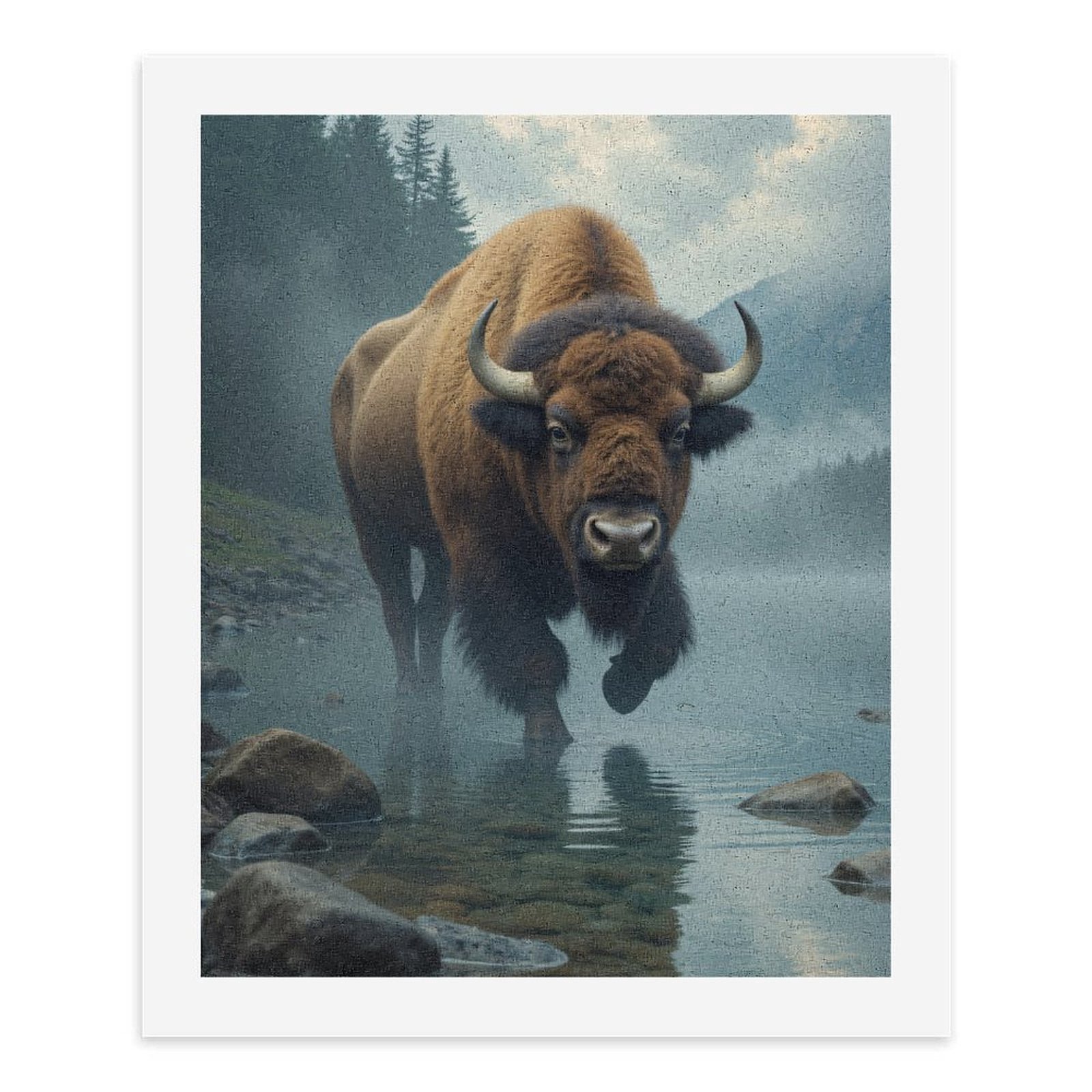 Paint by Numbers Kit for Adults, Misty Mountain Bison Reflection Paint by Numbers, Easy Paint by Numbers Kit for Adults Beginner, DIY Adult Paint by Number Kits on Canvas, Home Decor