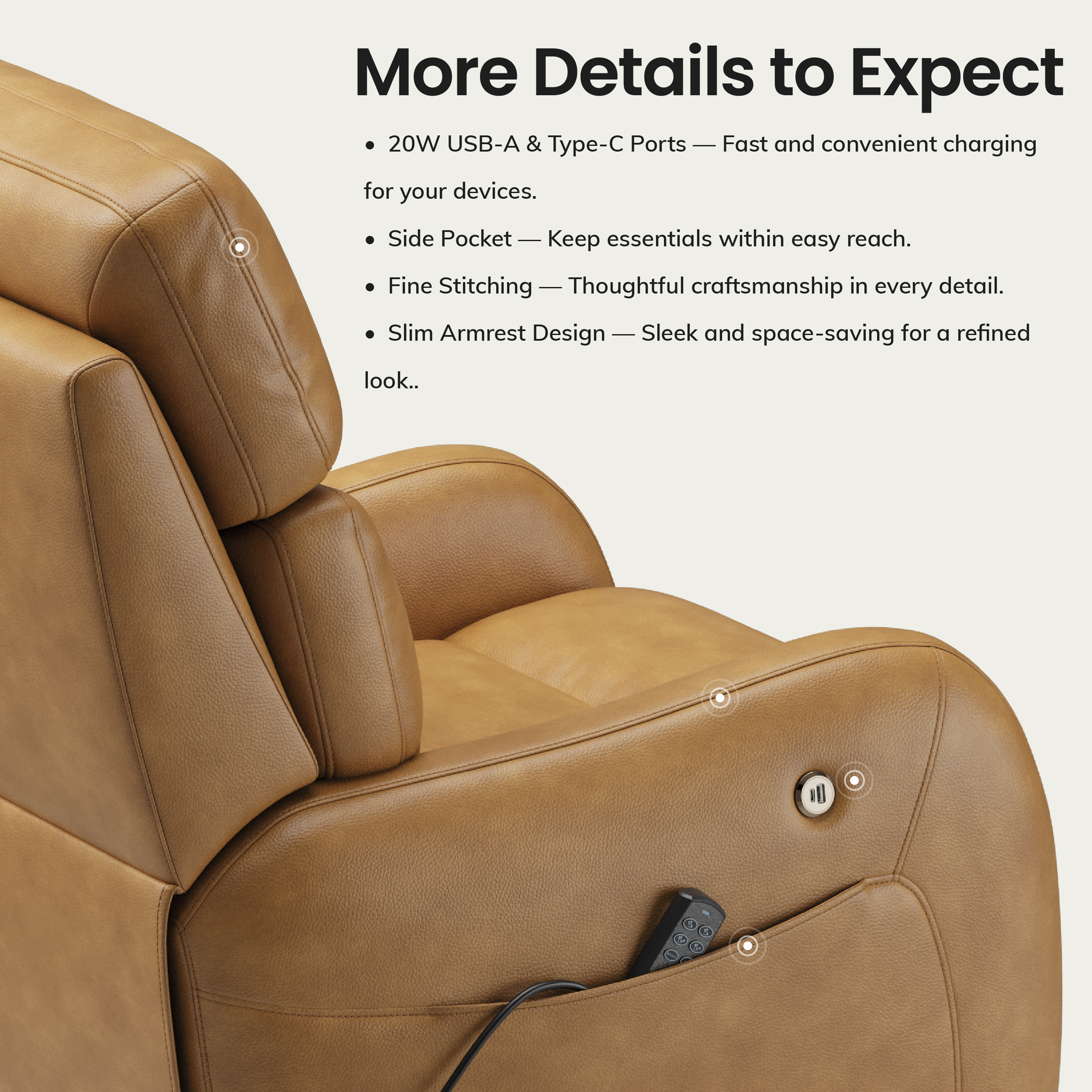 COLAMY Ascend Dual Motor Power Lift Recliner Chair with Massage and Heat for Elderly People, USB Charging Ports, Light Brown