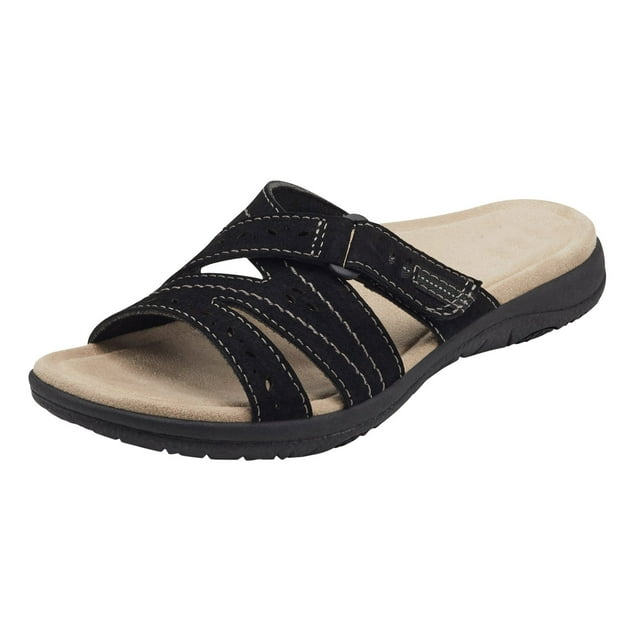 Kcodviy Women's Summer Leather Open Arch Support Slippers Women Toed Flip Flops Outdoor Womens Open Toe Slippers Beach Slippers
