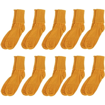 

Woman s 10 Pairs Turn Cuff Crew Socks - Soft Knit Cotton Yellow