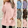 thumbnail image 1 of Fartey Womens Round Neck Fleece Sweatshirt Tops Oversized Furry Warm Loungewear Thickened Winter Solid Color Sweatshirts with Pocket Loose Comfy Long Sleeve Crewneck Pullover Sweatshirts S-3XL, 1 of 7