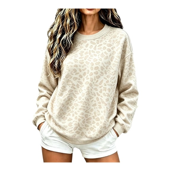 Mock Neck Sweatshirt Women Oversized Long Sleeve Leopard Pullover, L