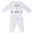 thumbnail image 2 of IBTOM CASTLE Baby Boys Baptism Christening Outfit Bowtie Romper Suspender Pants Birthday Wedding Party Tuxedo Formal Suit Ring Bearer Clothes Set 12-18 Months Gray - Long Sleeve, 2 of 8