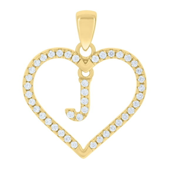 925 Sterling Silver Yellow-tone Womens Cubic-Zirconia Initial Alphabet J Heart Charm Pendant