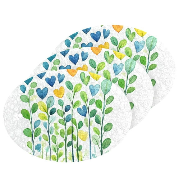 Green Leaves and Love Soft Scrub Sponges for Cleaning Kitchen and Household 3pcs