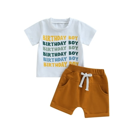 

xkwyshop Toddler Baby Boy First Birthday Outfit Letter Print Short Sleeve T Shirt Top and Shorts 2 Piece Summer Clothes White