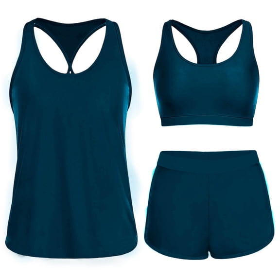 Ynynloco Tankini Swimsuits for Women Tummy Control Tank Top Two Piece Bathing Suits with Swim Shorts