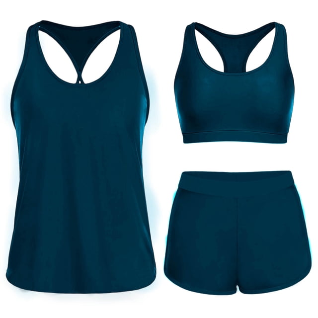 Tankini de moda para mujer, color sólido con cojín en el pecho y sin soporte de acero, traje de baño holgado con cordón dividido, trajes de baño de 3 piezas para mujer, trajes de baño tankini para muj