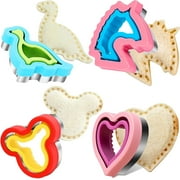 Sandwich Cutter and Sealer Set Uncrustables Maker 4 Pcs Bread Decruster Heart Unicorn Mickey Dinosaur Shape DIY Cookie Cutters Gift for Kids Adult Boys Girls