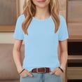thumbnail image 5 of Resicozy Girls Shirts Cute Basic Tees Summer Ribbed Top Teens Short Sleeve Vacation T-Shirt for Kids 5-13 Years Light Blue 140, 5 of 7