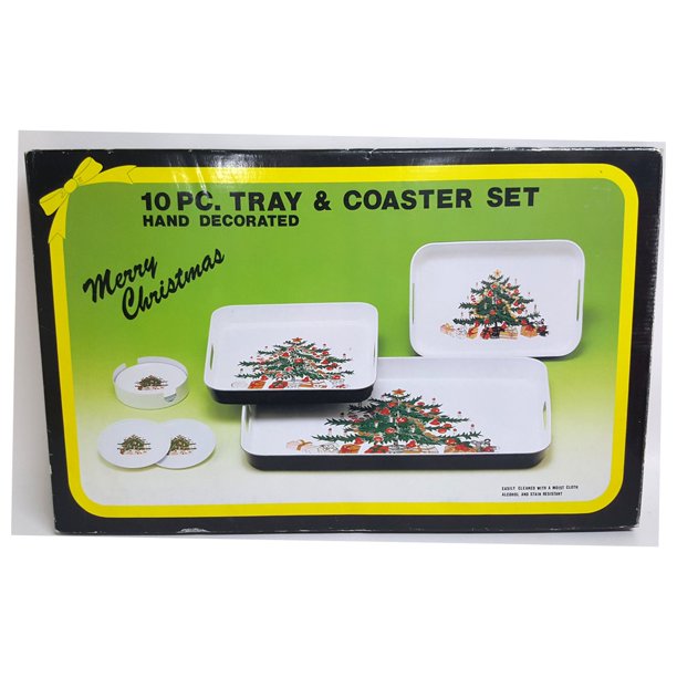 Vintage F W Woolworth Co 10 Piece Tray Coaster Set Happy Holidays Style Design Japan Walmart Com Walmart Com