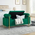 thumbnail image 2 of PORKISS 44” Storage Bench, Linen Upholstered Storage Ottoman with Metal Legs, Modern Long End of Bed Seat with Cylindrical Arms for Living Room, Bedroom, Entryway, Green, 2 of 12