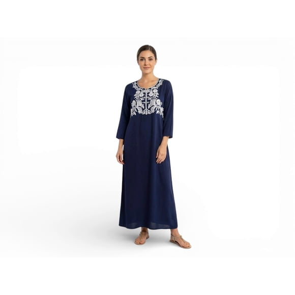 Chemin de Moda Women's Floral Embroidered Maxi Dress, Loose Fit Modest Long Dress