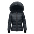 thumbnail image 2 of Stichou Down Coats for Women with Hood Thicken Warm Puffer Jacket with Faux Fur Hood Heavyweight Jackets Winter Coat Pockets Black L, 2 of 5