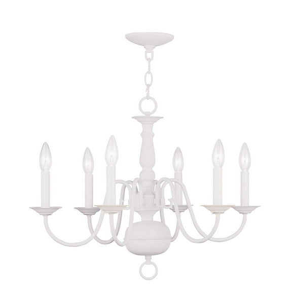 6 Light White Chandelier with Steel base material