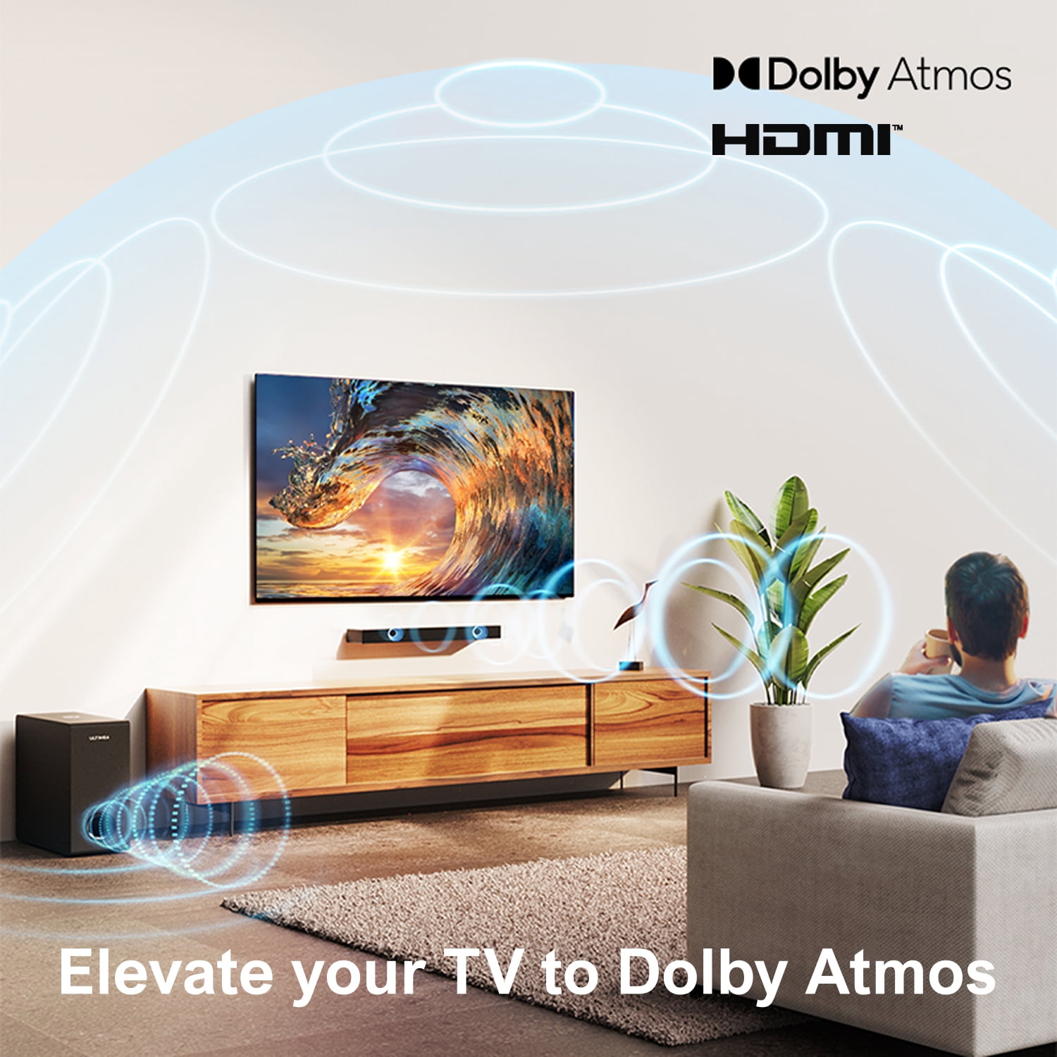 ULTIMEA 2.1 Sound Bars for Smart TV with Dolby Atmos, Soundbar for TV with Subwoofer, Bass Boost, Peak Power 190W, HDMI eARC, Nova S50