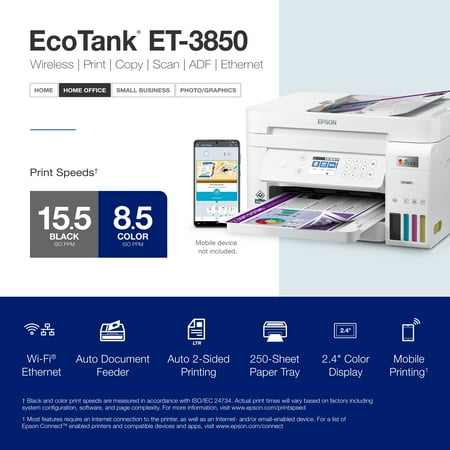 Epson - EcoTank ET-3850 All-in-One Supertank Inkjet Printer - White