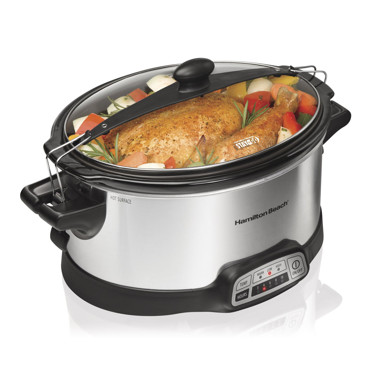  Hamilton Beach Stay or Go Portable 6-Quart Slow Cooker With Lid  Lock, Dishwasher-Safe Crock, Silver (33262): Crock Pot: Home & Kitchen
