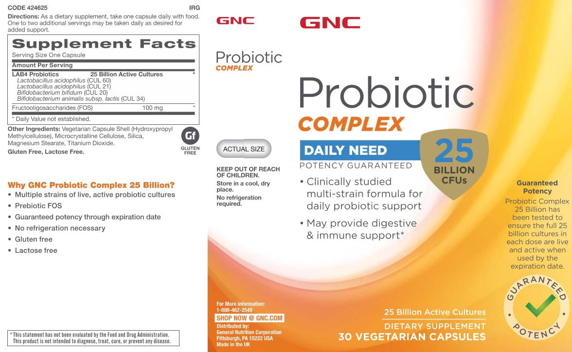 GNC Probiotic Complex with 25 Billion CFUs, 30 Capsules, Supports Digestive