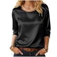 thumbnail image 4 of GEWSEY Women's Satin Blouse 3/4 Sleeve Crewneck Tops Satin Silk Work Shirt Dressy Business Casual Tee Tshirt Fall Outfits (Black, XXL), 4 of 9