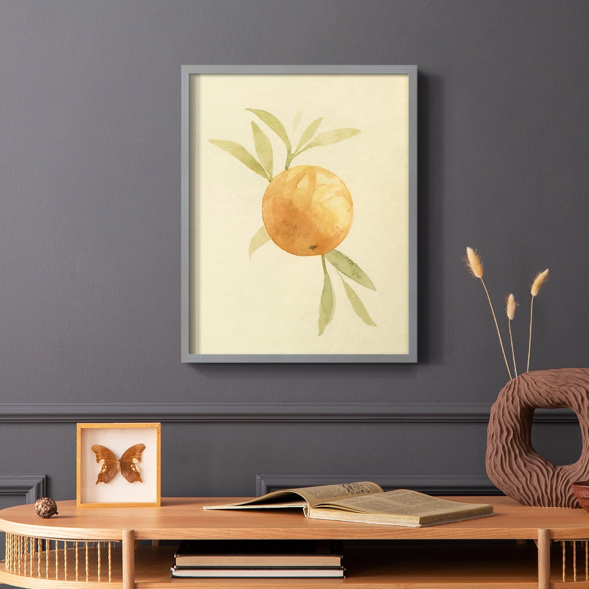 Dappled Oranges I Framed Print in Gray Solid Wood Framed Print No Nail Hanging