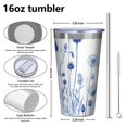 thumbnail image 4 of 16oz Tumblers Blue Flowers Stainless Steel Vacuum Insulated Double Wall Travel Tumbler Cups Mug with Lid and Straw,Cleaning Brush for Coffee,Tea, 4 of 4