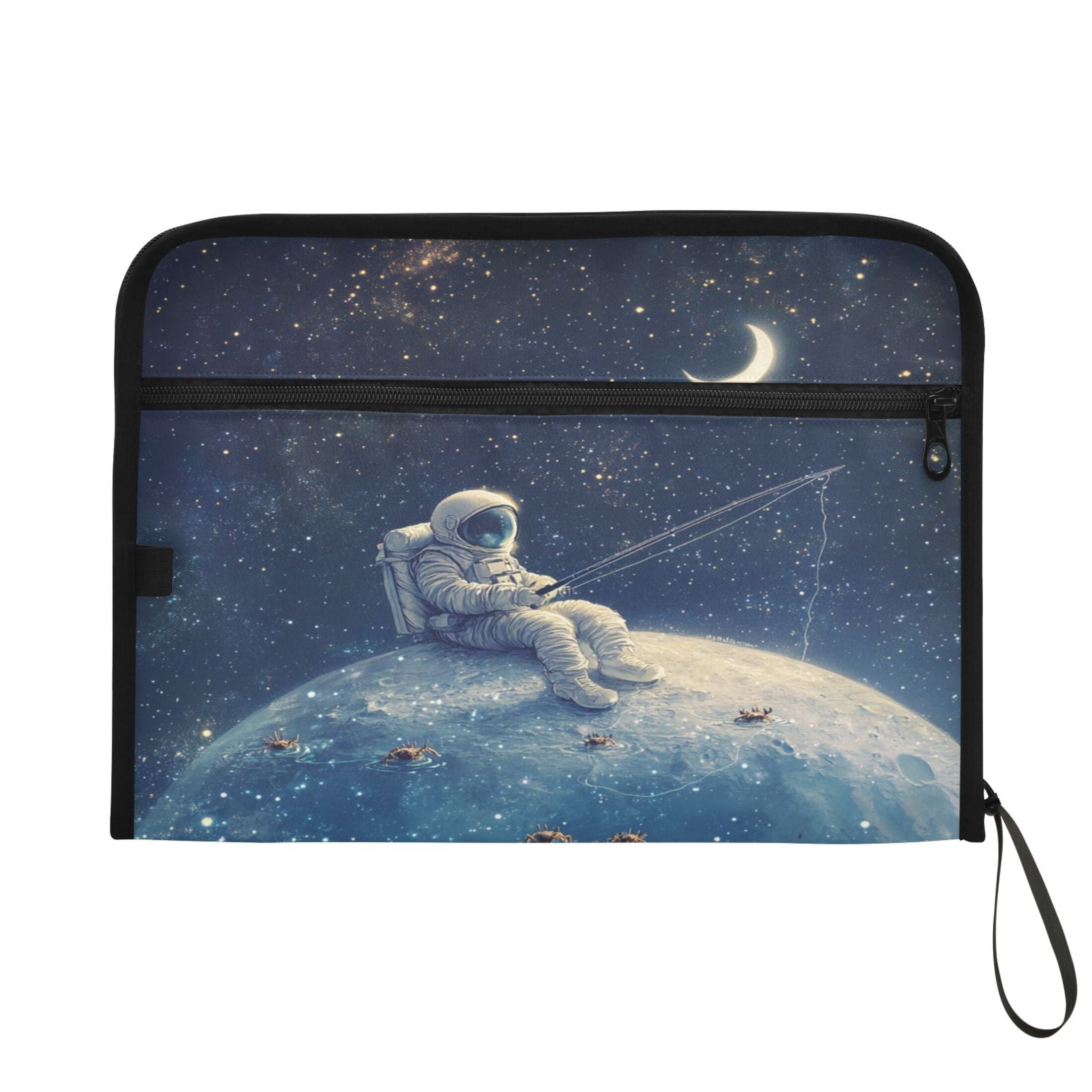WOBOGO Astronaut Fishing on The Moon Expanding File Folder Letter Size Accordion Filing Organizer 13 Pocket Separate Organ Pocket