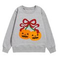thumbnail image 3 of Krdevn Kids Red Bow Cherry Pumpkin Graphic Crewneck Sweatshirt Long Sleeve Casual Pullover Top for Halloween Holiday Outfit Grey,3-4 Years, 3 of 4