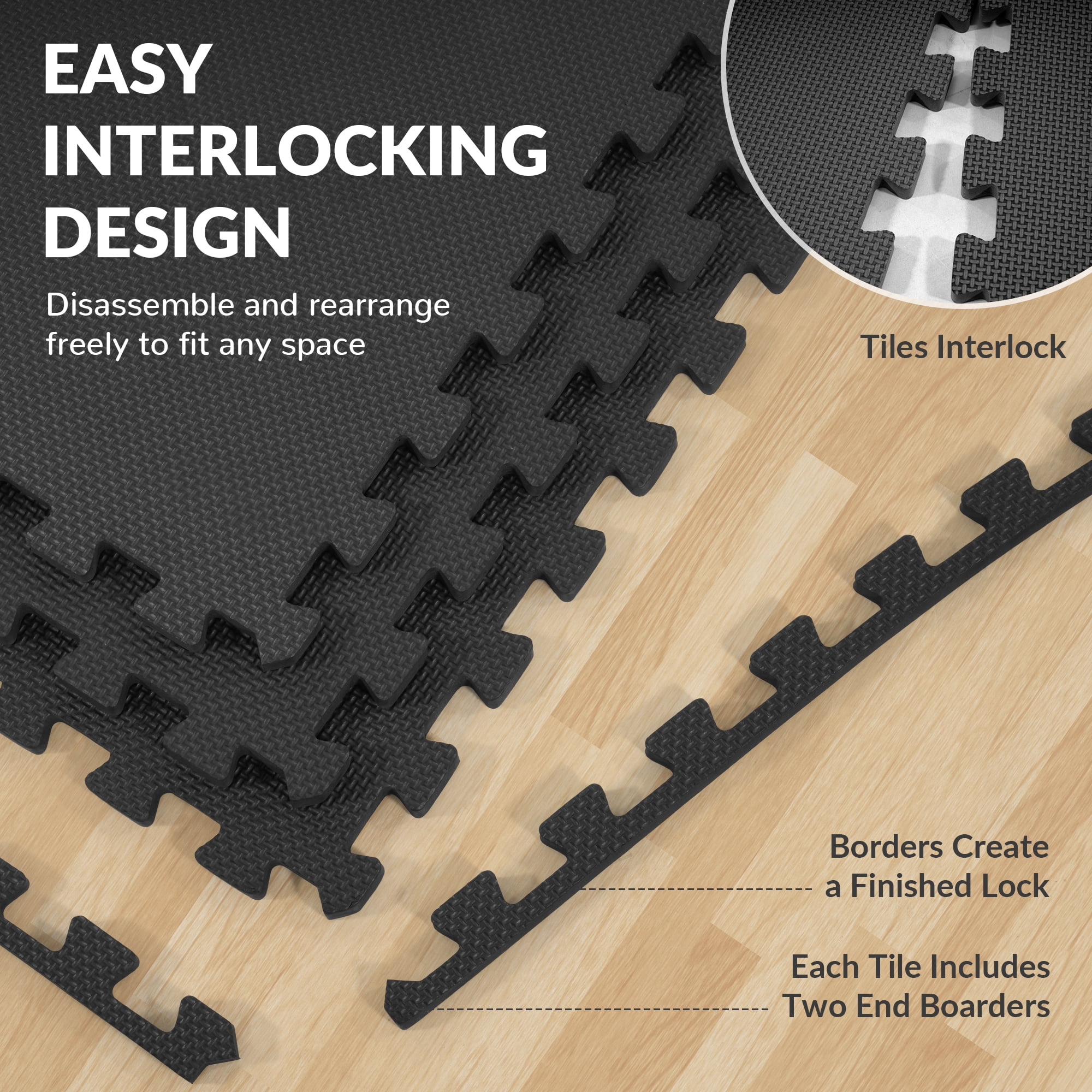 BalanceFrom EVA Foam Interlocking Floor Tiles, 63 × 63 cm, 1/2" 3/4" or 1" Thick, Anti-Slip Textured Mats in Multiple Colors, 6/12/24/36 Pack for Home Gym and Play Areas