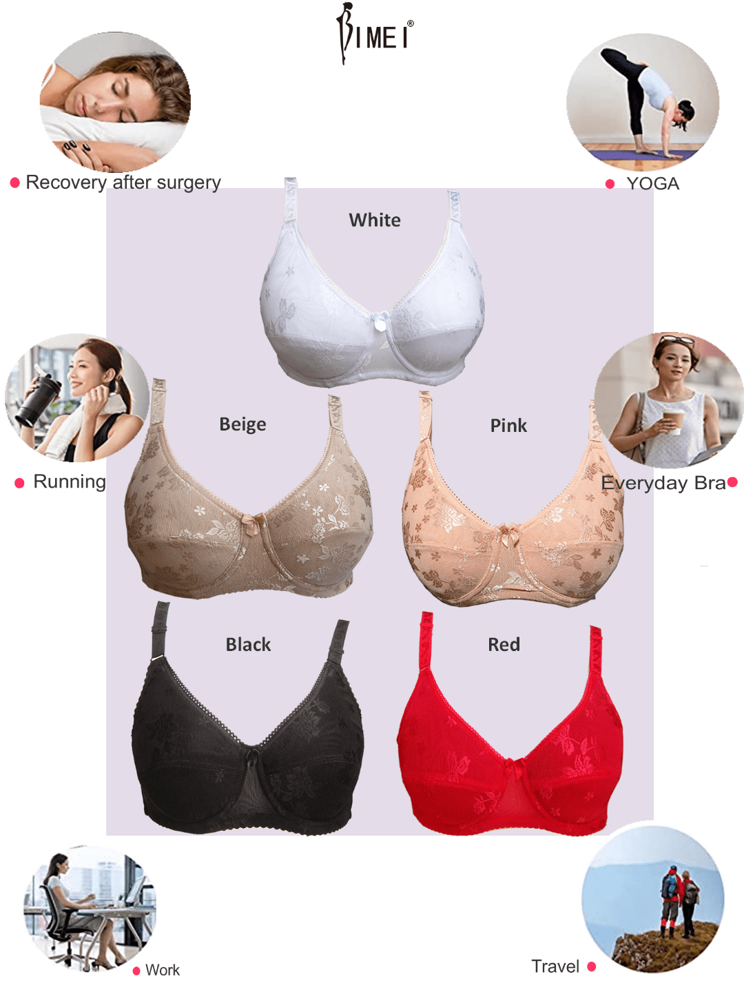 BIMEI Mastectomy Bra with Pockets for Breast Prosthesis Women's Full  Coverage Wirefree Everyday Bra plus size 8102,Beige,38D 