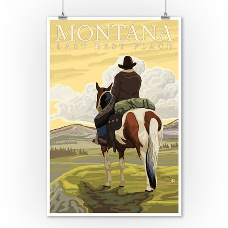 Montana - Last Best Place, Cowboy - Lantern Press Artwork (9x12 Art Print, Wall Decor Travel (Best Place To Make Prints)