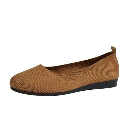 Sexlip Women s Knitted Flats Comfortable Slip on Breathable Shoes Ballerina Walking Shoes Lightweight Soft Sole Foldable Pack Travel Shoes Brown 39