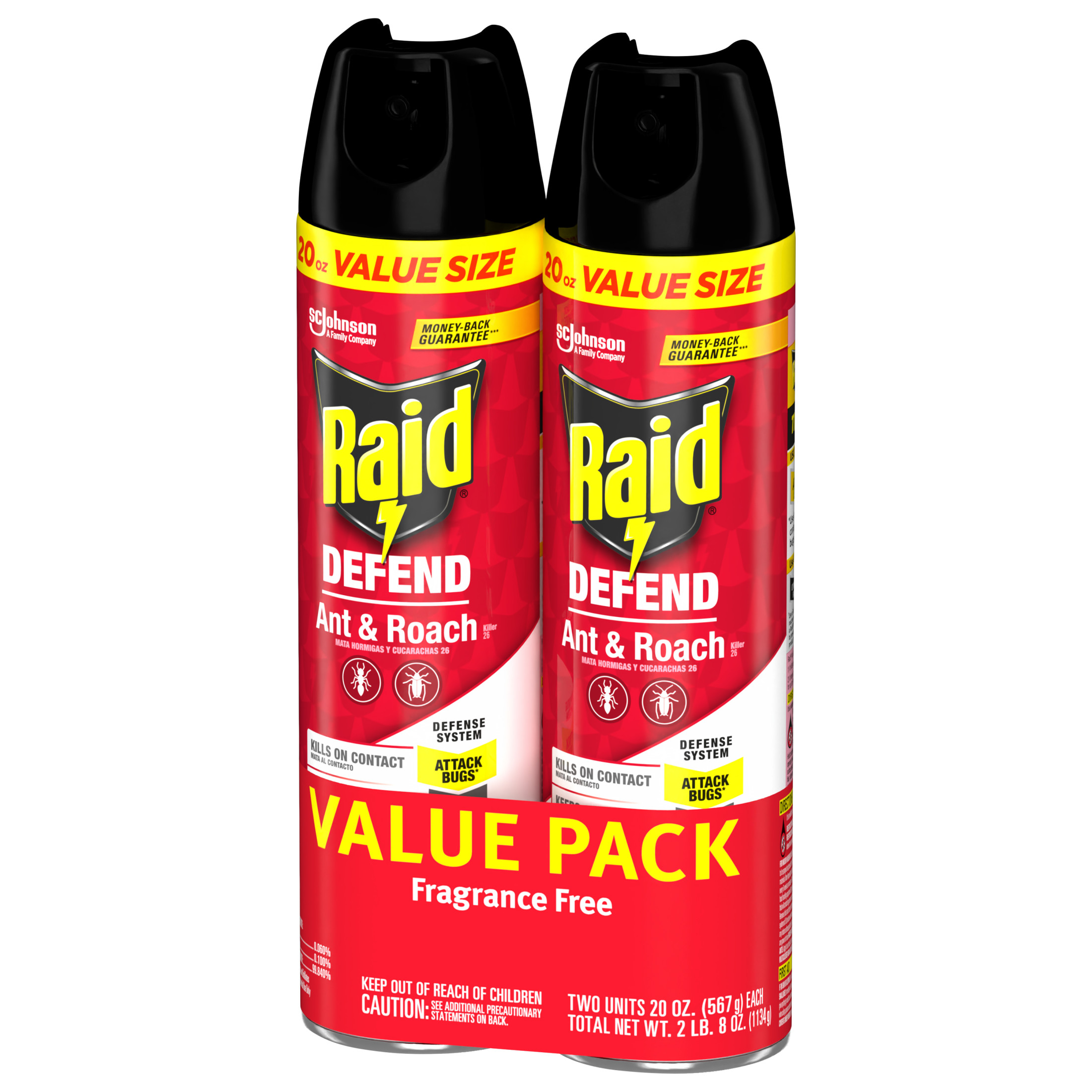 Raid Defend Ant & Roach Killer, Indoor Insecticide, Residual Killing Power, Fragrance Free, 20 oz, 2 Count