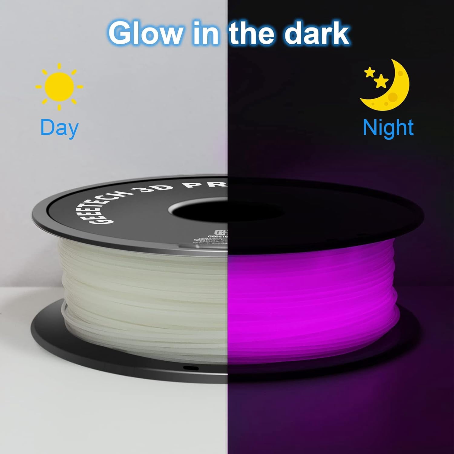 Geeetech 3D Printer Filament, Luminous Multicolor PLA Filament 1.75mm, Accuracy +/- 0.03mm Luminous purple 1kg (2.2lbs)
